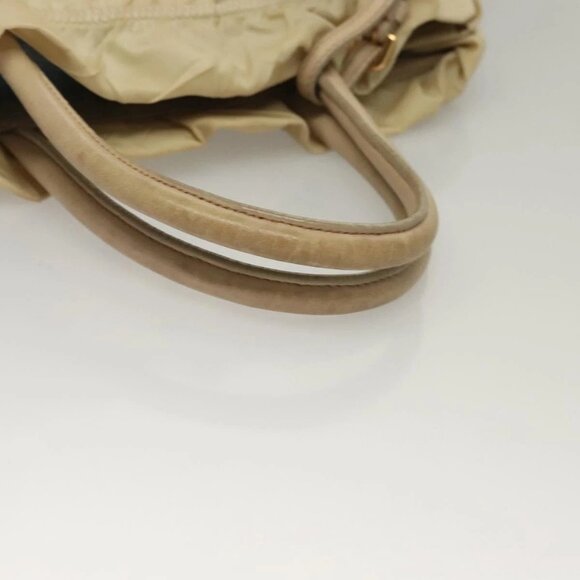 PRADA Hand Bag Nylon Beige Gold Auth 129942 - Picture 8 of 16